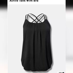 Torrid Performance cotton Scoop Neck Active Tank With Bra Deep Black Size 3x.